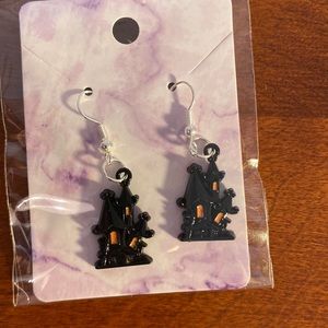 Black haunted house earrings